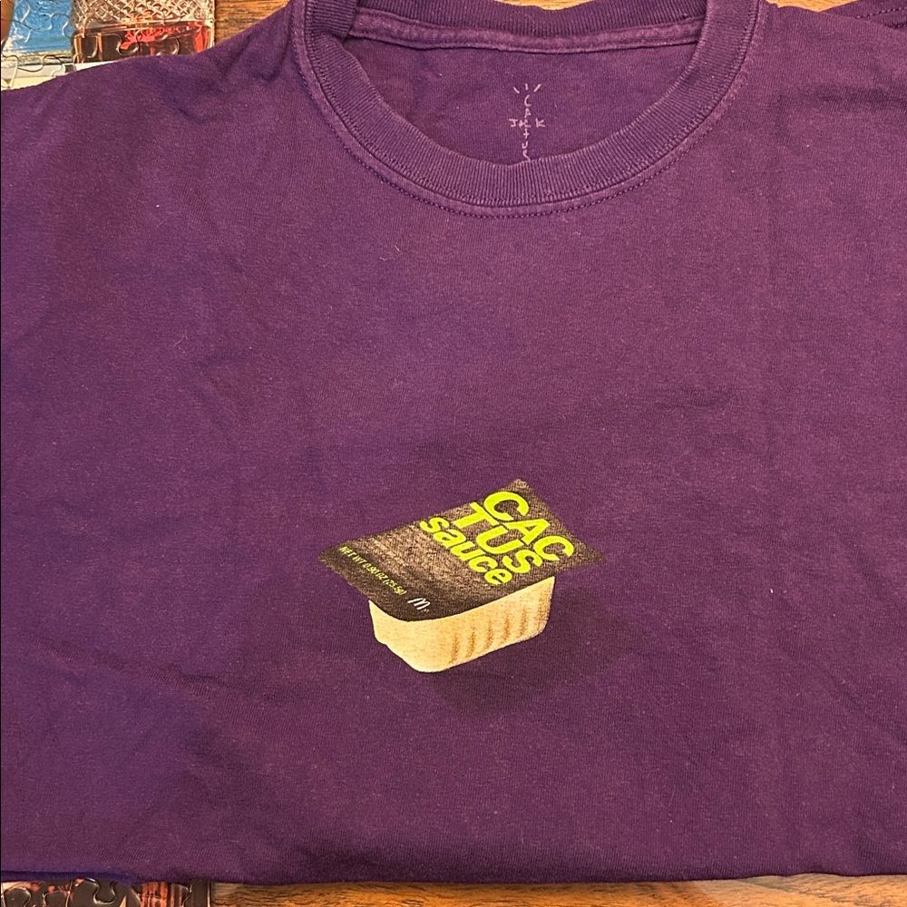 Purple Graphic T-Shirt with Sauce Design